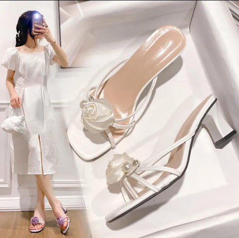 Summer Splicing Floral Chunky Slid On Heels